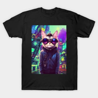 Techno Cat In Japan Neon City T-Shirt